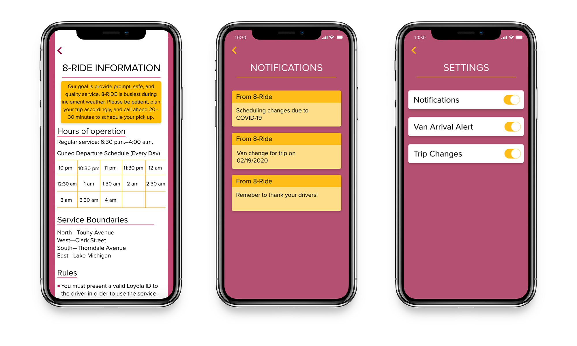 Menu and Past Trips Wireframes