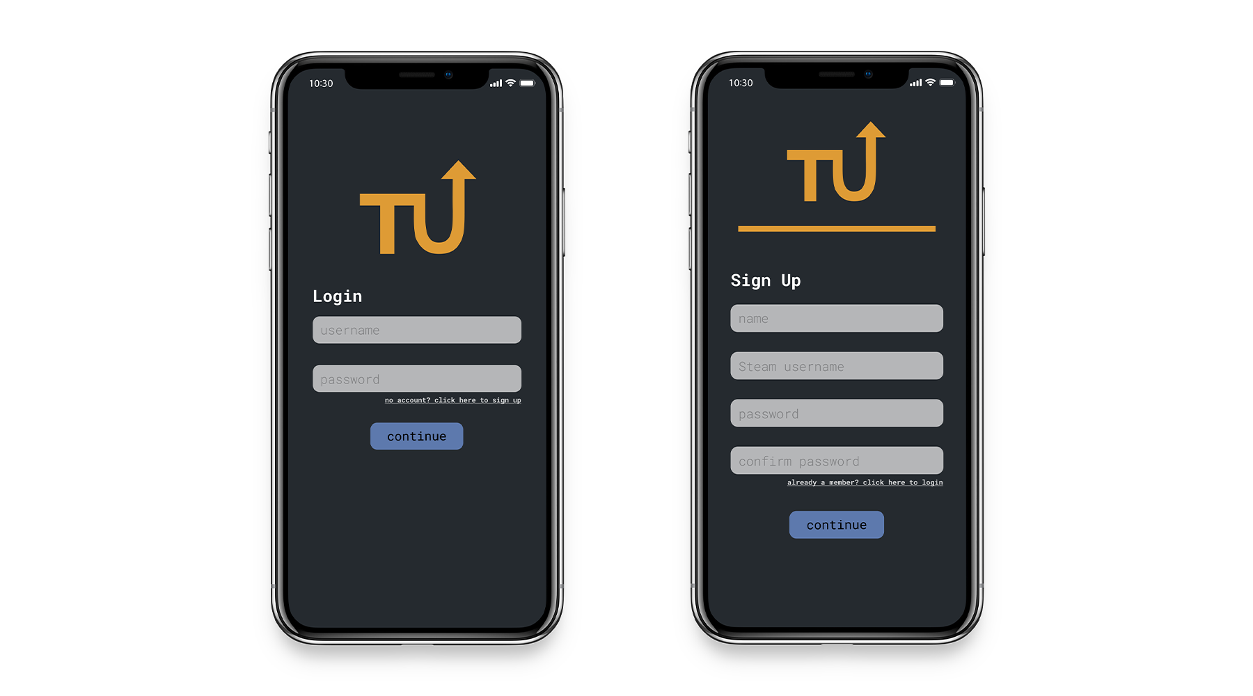 Login and sign up pages